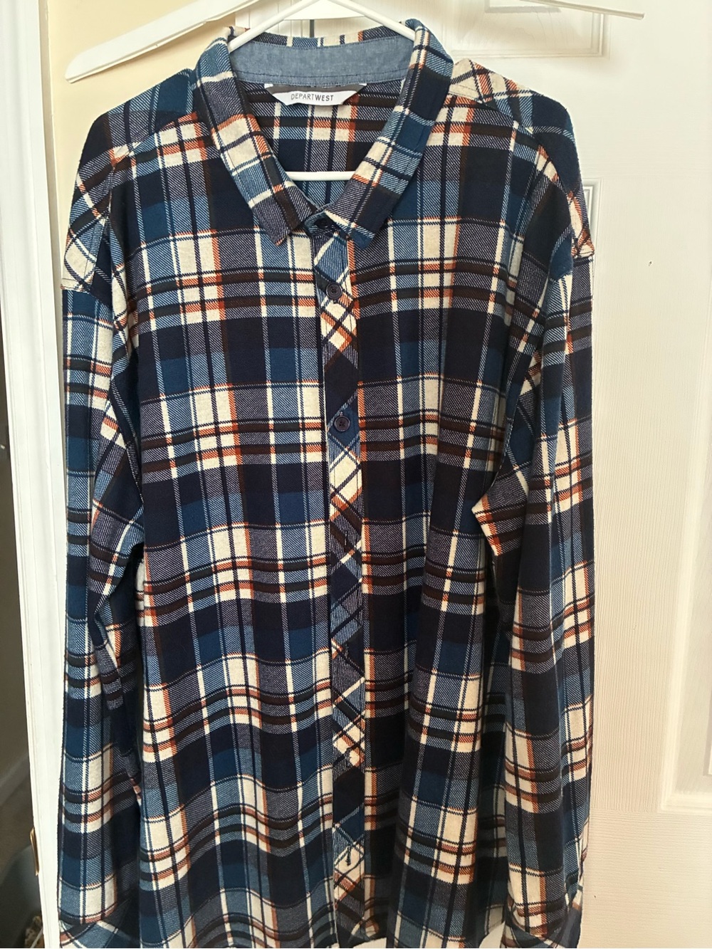Depart West polyester Shirt Mens size XXXL Button-Down Blue White Beige